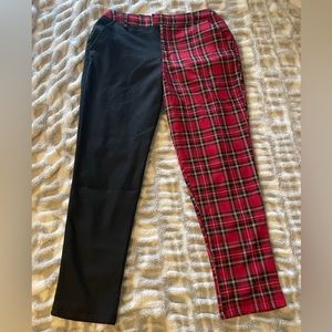 Alternative fashion split pattern plaid pants